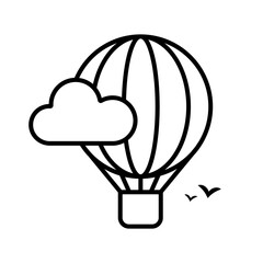 Hot Air Balloon. Hot air balloon simple silhouette with clouds and birds