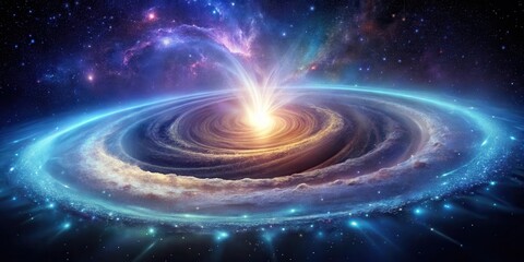 Ethereal aura surrounds a swirling vortex of glowing particles in a cosmic dance, astronomical phenomenon