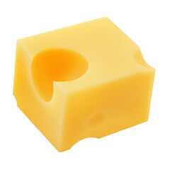 Emmental cheese cubes isolated. Swiss holey maasdam cheese piees on white background close up.