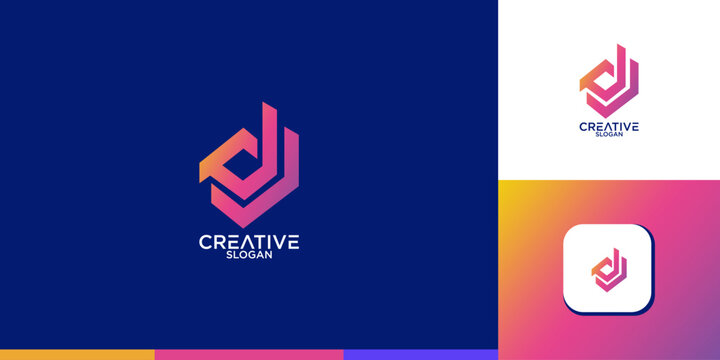 initial letter d abstract geometry logo design vector