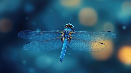 Blue Dragonfly with Bokeh Background.