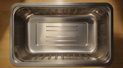 Fototapeta premium Dirty and empty dishwasher tray showcasing residue and grime after a cycle in a kitchen environment