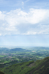 Fototapeta premium Travel set - Spring mountain landscape in Pustevny, Czech Republic