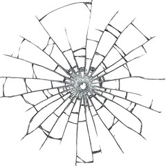 Fototapeta premium Shattered effect on a transparent surface with multiple linear fractures radiating from center