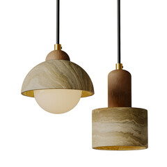 Two lamps with wooden bases and a light bulb in the middle
