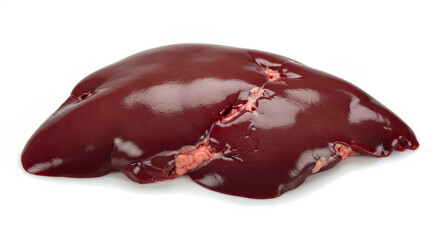 Fresh raw liver on white background isolated studio shot for culinary and dietary concepts