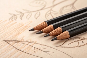 Obraz premium Black and Brown Pencils with Hand-Drawn Stroke on Beige Paper