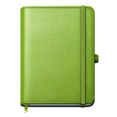 Vibrant green notebook with textured cover and elastic band closure, perfect for notes and ideas