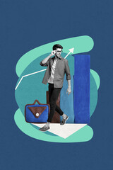 Fototapeta premium Picture collage of person stand on blue color background with plasticine charts bag