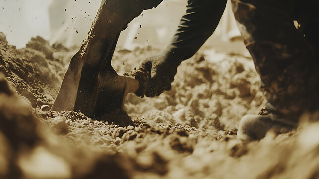 Close-up of a shovel digging into soil