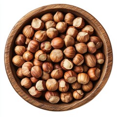 Fototapeta premium A wooden bowl brimming with hazelnuts