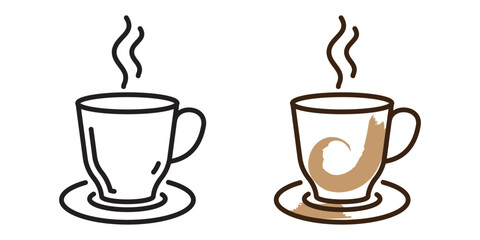 Coffee cup set isolated on transparent background. Two variants of coffee cup design illustration. Coffee cup with steam linear icon. Editable Stroke.