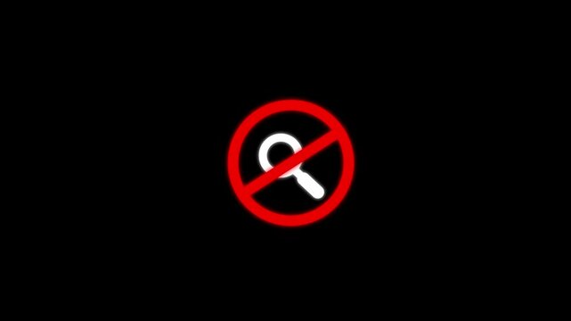 no magnifying glass icon road sign animation. simple red circle prohibition