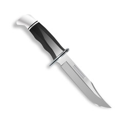Realistic Hunting Knife with Black Grip and Sharp Blade vector illustration

