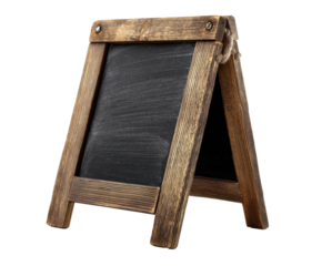 Rustic chalkboard sign for menu display in cafes and restaurants on a transparent background, cut out