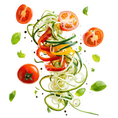 Freshly Cut Zucchini Noodles Bell Peppers  isolated on a transparent background