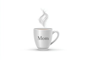 Line art of coffee mug with steam forming word â€œMomâ€
