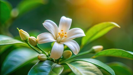 Fototapeta premium Delicate petals of orange jasmine flower unfold in a subtle dance