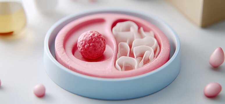 Cell model, lab research, close-up view, medical science