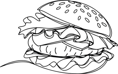Fototapeta premium Vector illustration of a classic hamburger featuring lettuce tomato cheese and burger bun