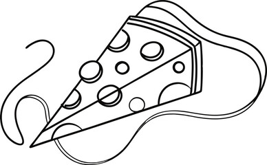 Simple black and white illustration of a slice of swiss cheese on a plate