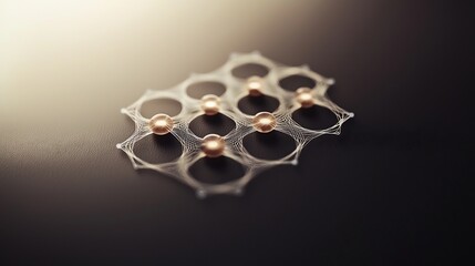 Abstract crystalline lattice structure with golden orbs