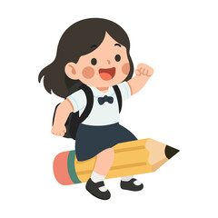 School Girl Riding a Giant Pencil