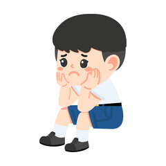 Cartoon of Sad Schoolboy Sitting Down