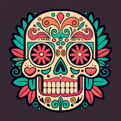 Day of the Dead Sugar Skulls Typography Silhouette on Transparent Background