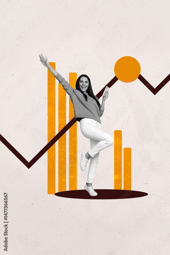 Poster poster image sketch vertical collage of happy businesswoman businessman stand chart development grap