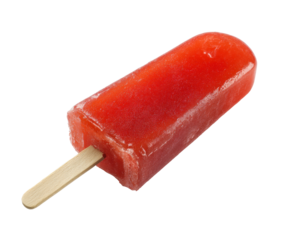 Summer treat of a red popsicle on a wooden stick perfect for hot days on a transparent background, cut out
