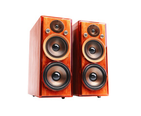 Classic wooden speakers for high-quality sound in home audio setups on a transparent background, cut out