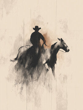 Abstract watercolor of a cowboy riding a spirited horse