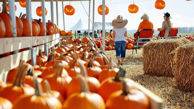 A vibrant pumpkin patch with a bountiful assortment of pumpkins ready for harvest and decoration, perfect for fall.