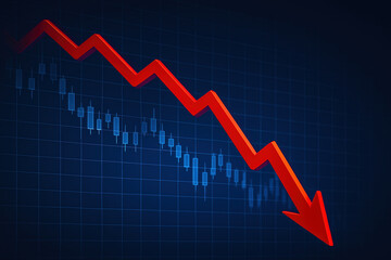 Red Arrow on Stock Chart Illustrating Market Crash and Financial Loss Concept with Dark Background