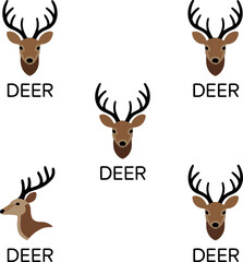 Flat Deer Icon Set – Animal Head Vector Illustration