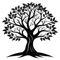 Obraz premium Black Silhouette of a Leafy Tree with Roots Illustration Graphic Design Element
