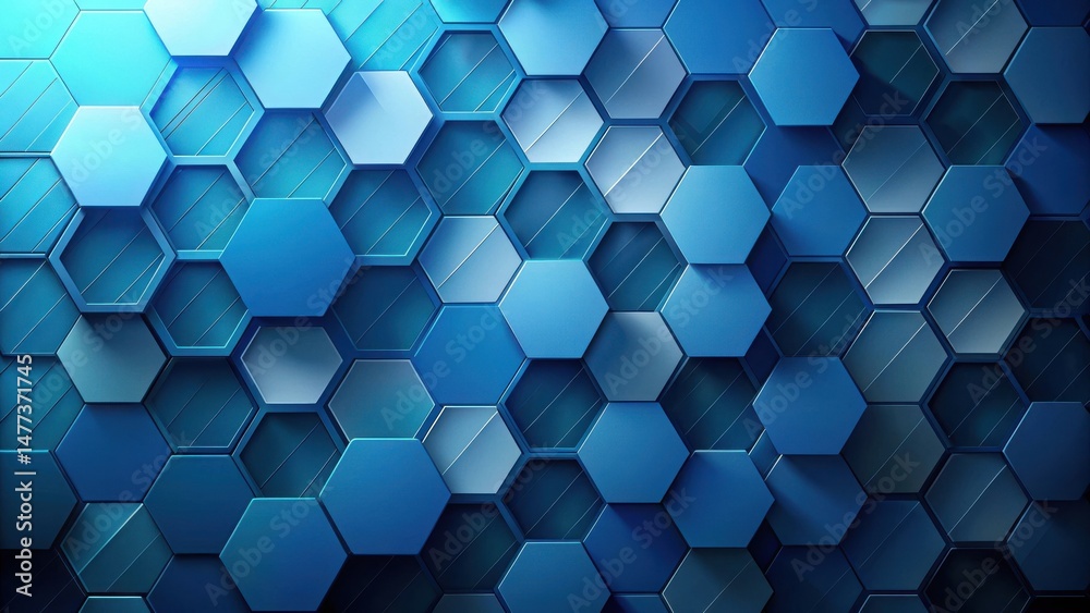 Poster abstract blue hexagonal pattern background design featuring a multitude of varied shadings and depth