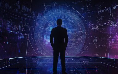 Businessman and futuristic data visualization