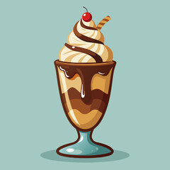 Delicious Chocolate and Vanilla Ice Cream Sundae Dessert