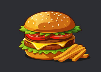 Juicy Double Cheeseburger with Crispy French Fries
