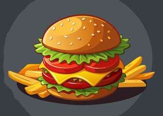 Juicy Double Cheeseburger with French Fries