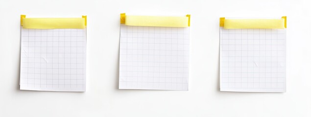 Three blank gridded sticky notes