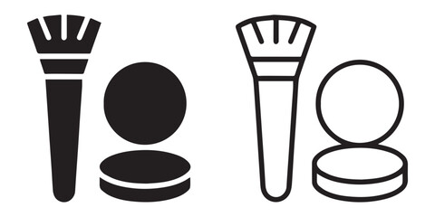 Set of powder and brush icons. Illustration of women's beauty tools. Women's makeup.
