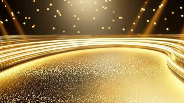 A stunning golden stage with sparkling lights, perfect for showcasing talent or highlighting events in a glamorous setting.