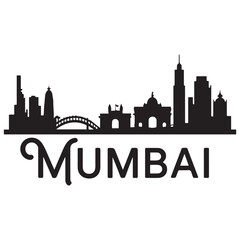 Naklejka premium Vector Mumbai skyline. Travel Mumbai famous landmarks. Business and tourism concept for presentation, banner, web site. Vector black silhouette. with white background