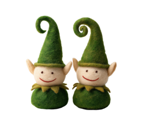 Charming green elves for holiday decoration and festive spirit on a transparent background, cut out