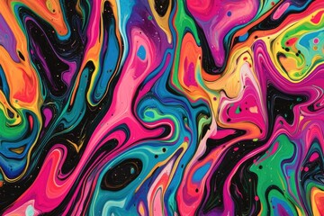 Vibrant, swirling abstract design with a mix of bright colors, flowing patterns, and black accents.  Intricate marbled effect, creating a dynamic visual feast