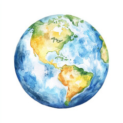 Watercolor globe with continents illustration