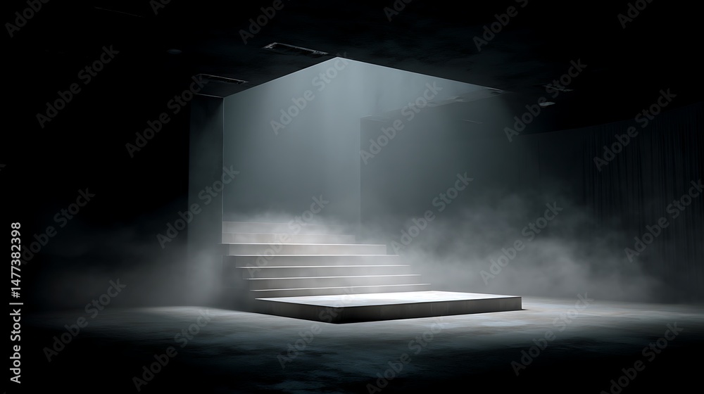 Poster Stage with black background in a fog